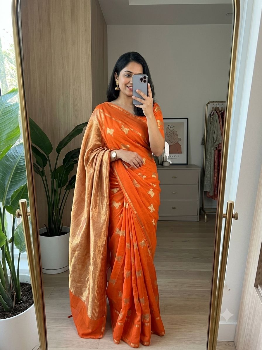Pure Soft Viscose Crepe Silk Saree with Chit Pallu Design